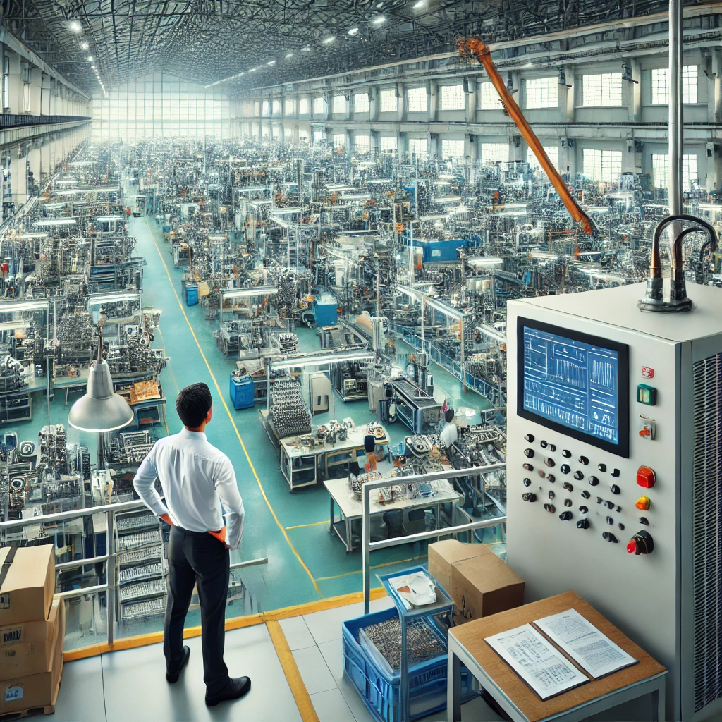 DALL·E 2025-03-22 13.18.49 - A large industrial facility in India during the 2010s. The factory is well-established with advanced machinery, automated assembly lines, and a team o